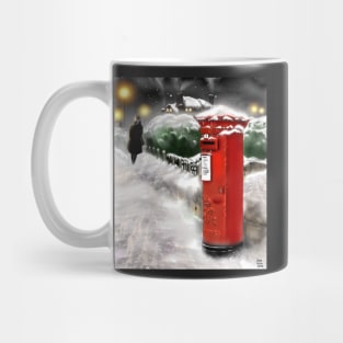 Traditional Christmas Illustration: Red Post Box in Snow Mug